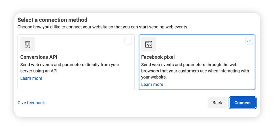 To set up your Facebook Pixel, head to Facebook Events Manager > connect data sources > web. Captivate’s free podcast websites support the Pixel already - all you need to do is copy and paste the code!