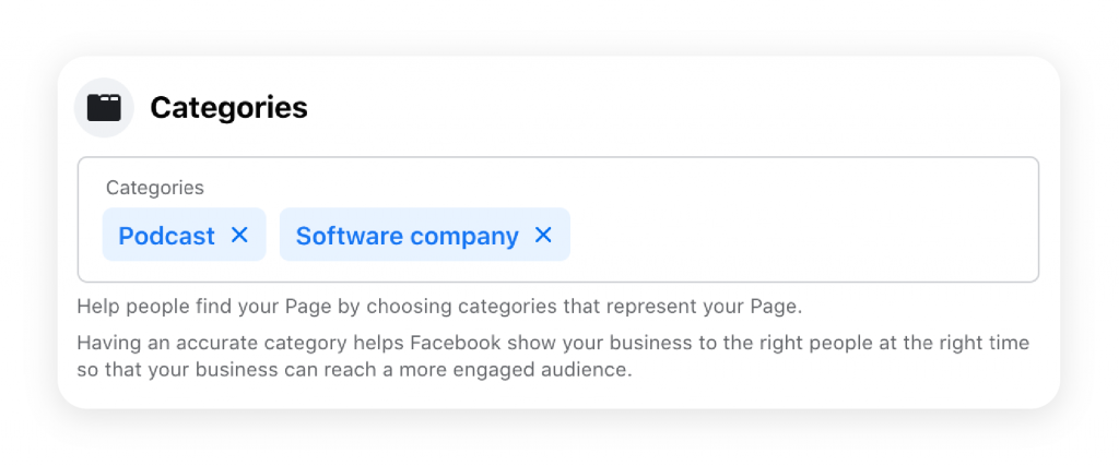 Tag your Facebook page with relevant categories to help users find it better.