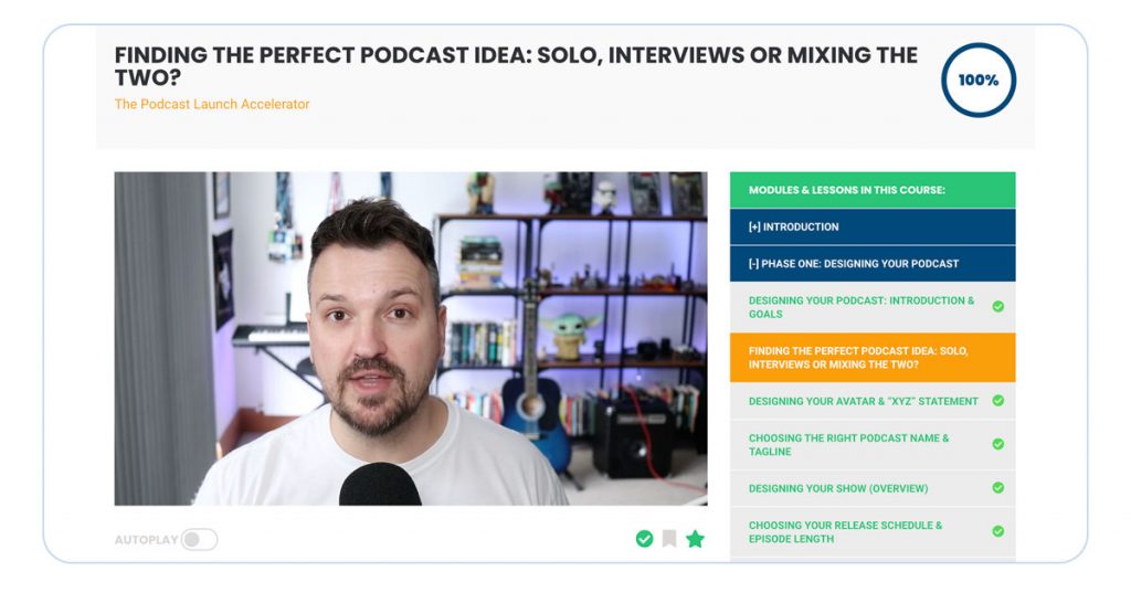 A screenshot of Podcast Launch Accelerator module about podcast ideas